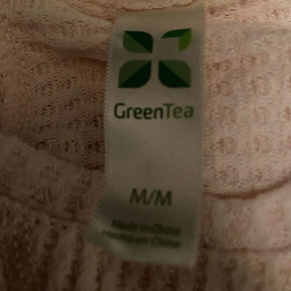 Green Tea Light Blush Pink Waffle Knit Thermal Long Sleeve Sweater Medium - Picture 10 of 11